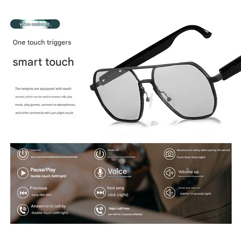 AVINMER AG01 smart bluetooth glasses for calls, music, fishing, day and night use, magnetic charging, photochromic lenses